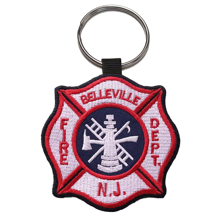 Belleville Fire Department Maltese Cross, Embroidered 2.5" x 2.5" Key Chains (2-Pack)